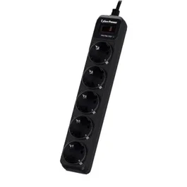 CyberPower B0520SC0-DE Regleta de Sobretensiones con Interruptor - 5 Tomas Schuko, Protección 350 J, Cable 1.8m, Color Negro